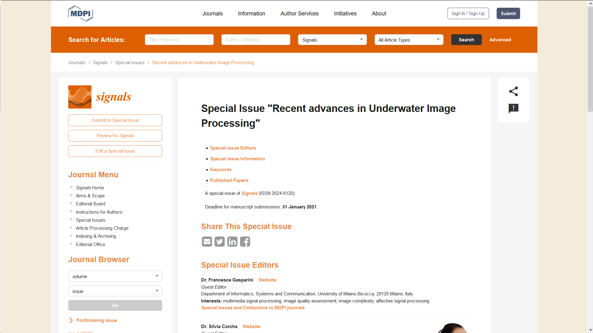 MDPI - Special Issue - Underwater